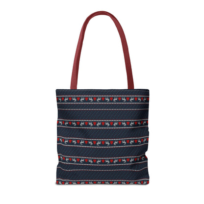Holiday Reindeer Stripe Tote Bag — Festive Christmas Pattern Tote