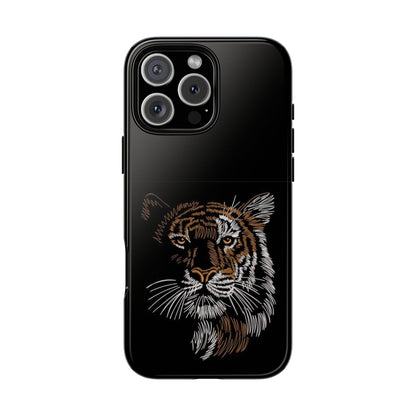 Tiger Face Phone Case — Protective Black Tough Case with Embroidered-Style Tiger Design