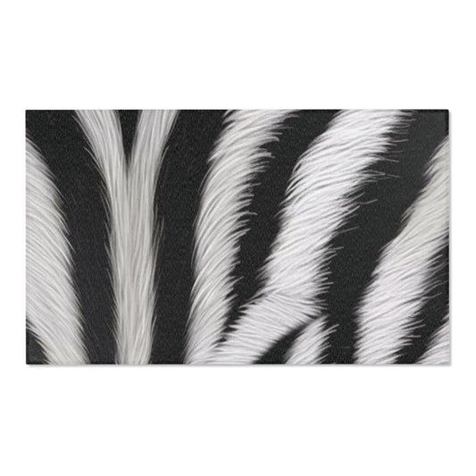 Zebra Stripe Faux Fur Area Rug — Black & White Animal Print Accent Rug