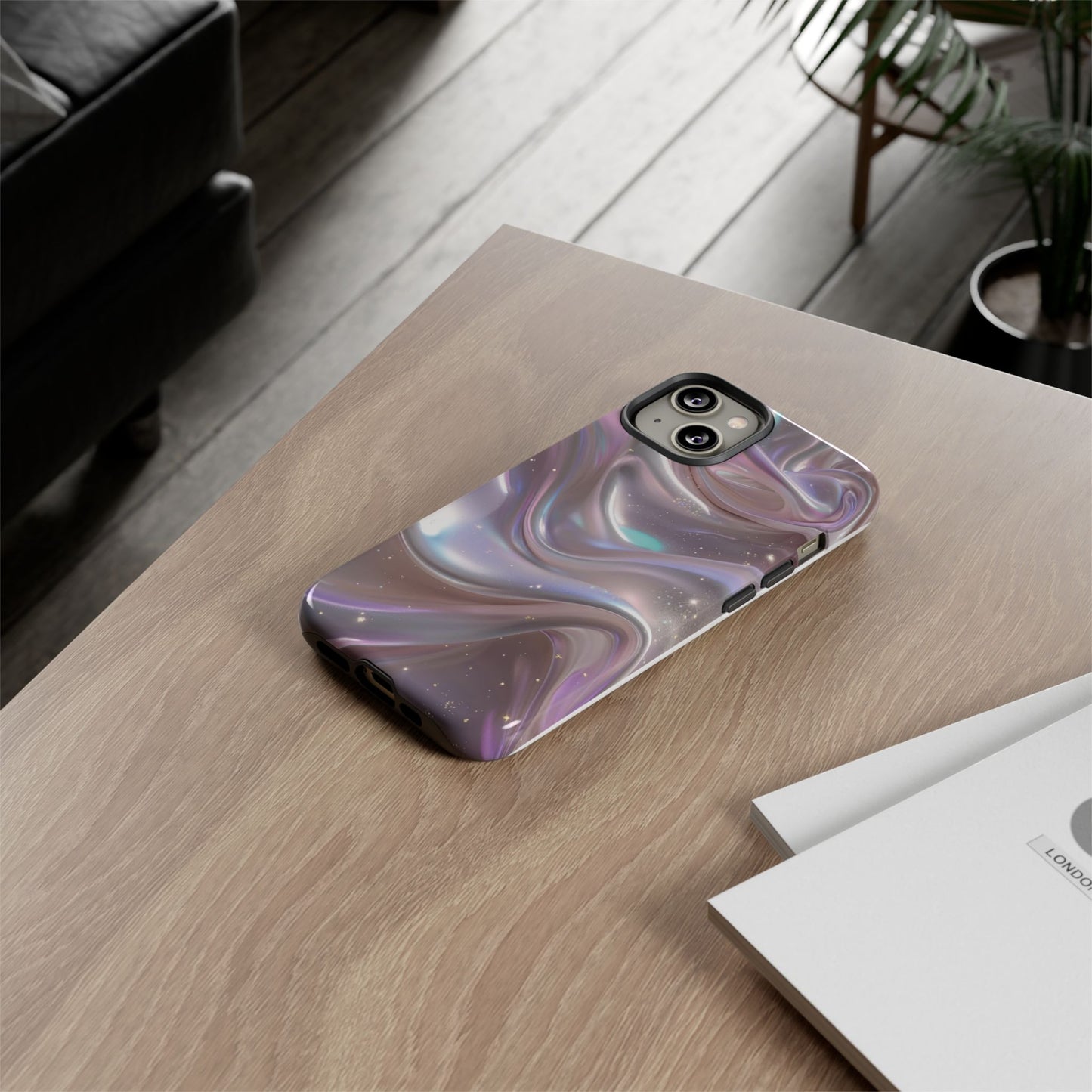 Iridescent Marble Tough Phone Case — Shimmery Swirl Protective Cover