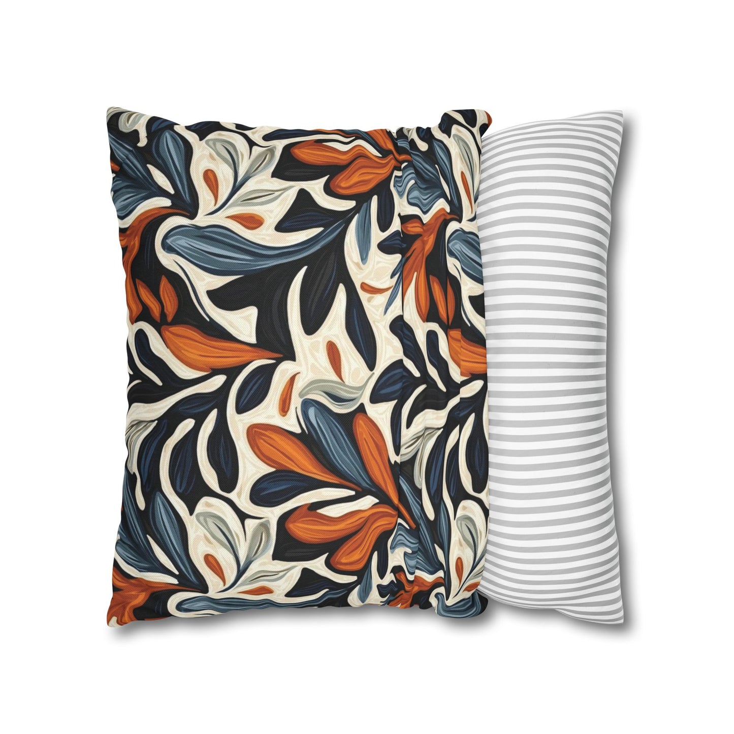 Abstract Floral Throw Pillowcase — Navy, Rust & Cream Decorative Pillow Cover