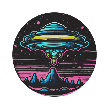 Alien UFO Round Rug — Retro Neon Space Landing Area Rug