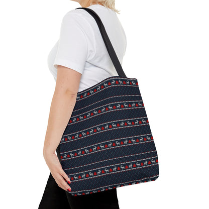 Holiday Reindeer Stripe Tote Bag — Festive Christmas Pattern Tote