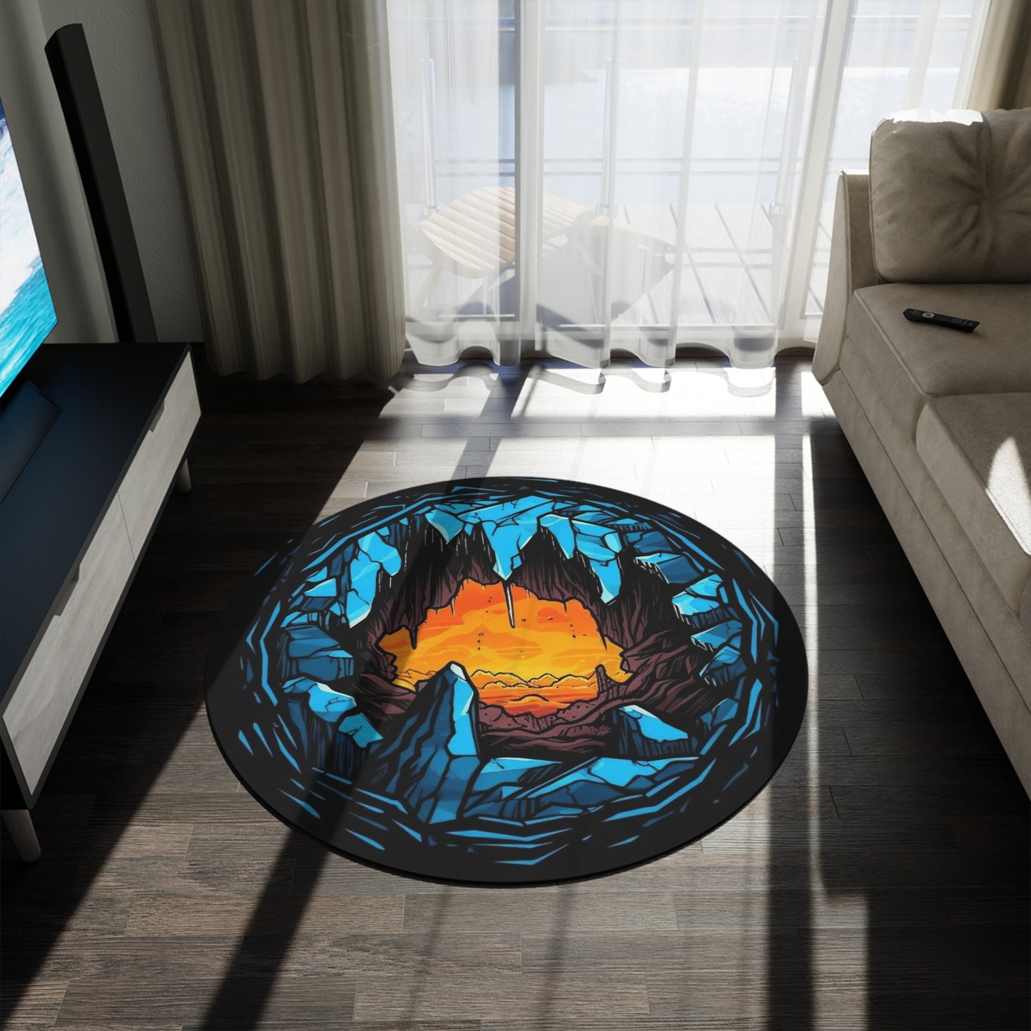 Cave Sunset Round Rug — Illustrated Horizon Circle Mat
