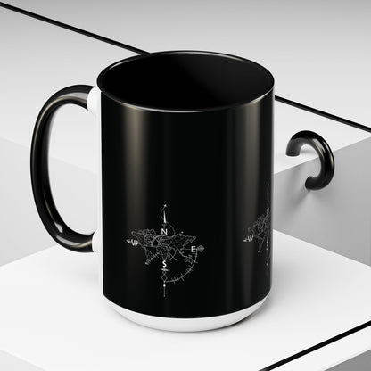 Compass World Map Coffee Mug — Black Accent Travel Mug for Explorers