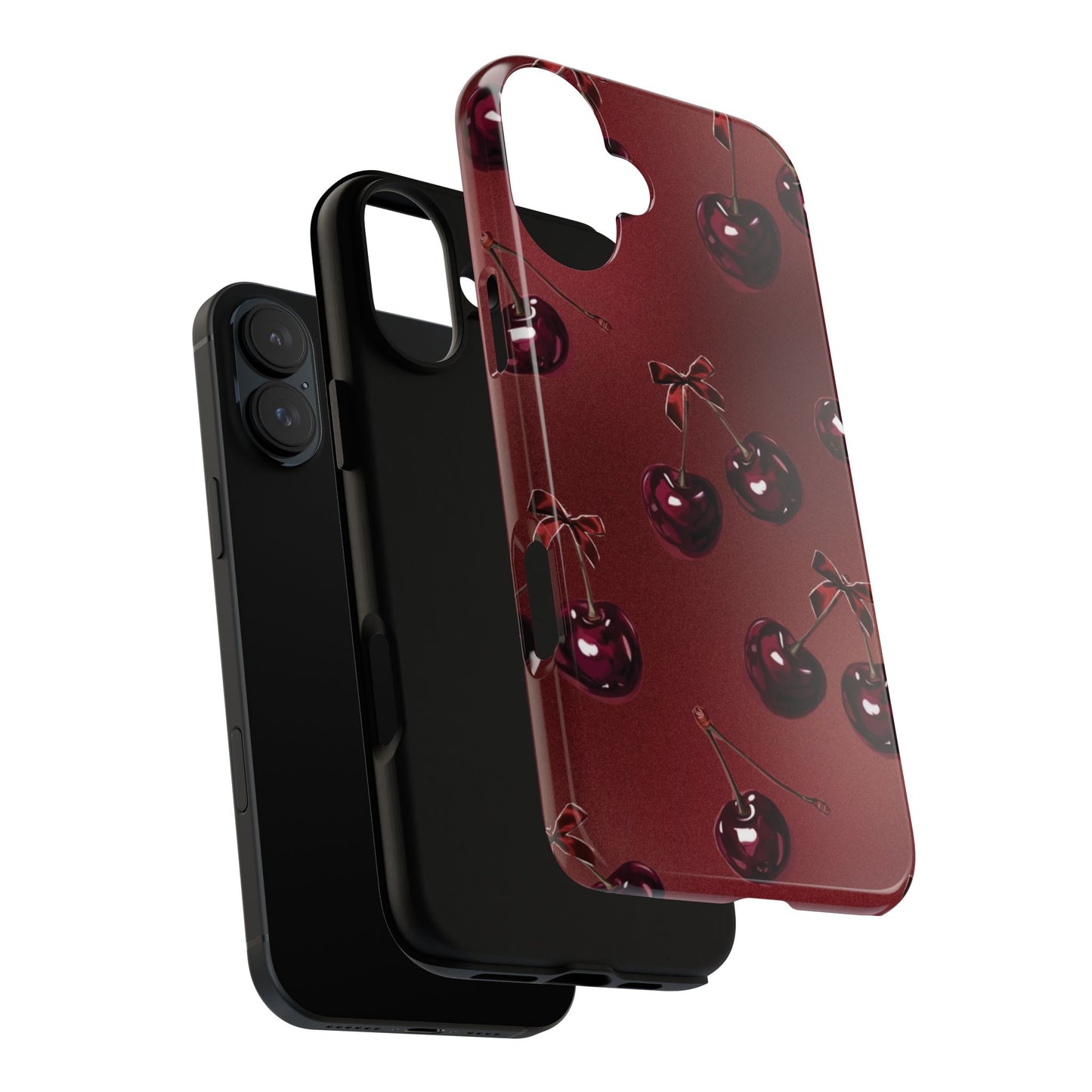 Cherry Pattern Phone Case — Retro Dark Red Cherry iPhone Cover