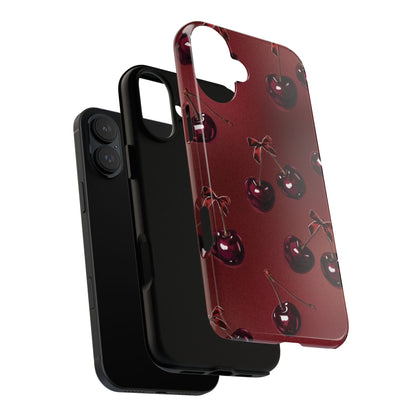 Cherry Pattern Phone Case — Retro Dark Red Cherry iPhone Cover