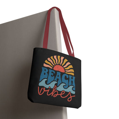 Beach Vibes Tote Bag — Retro Sunset Surf Waves Beach Tote