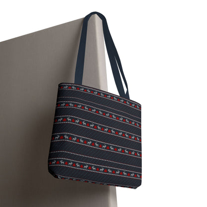 Holiday Reindeer Stripe Tote Bag — Festive Christmas Pattern Tote