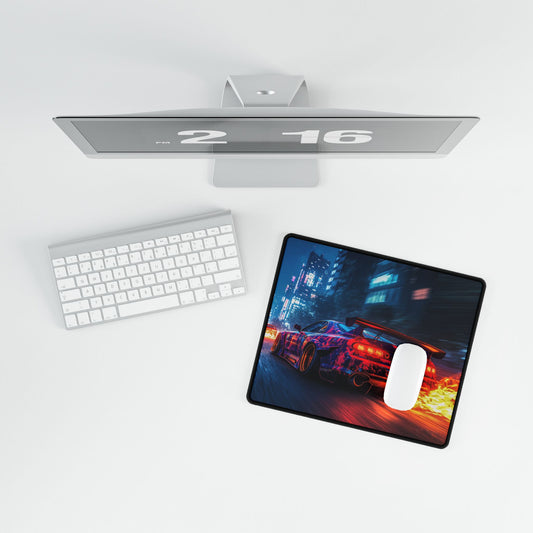 Racing Night Car Desk Mat – Retro Neon Sports Car Mouse Pad