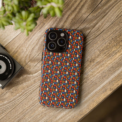 Geometric Retro Mosaic Tough Phone Case — Durable Colorful Protective Cover