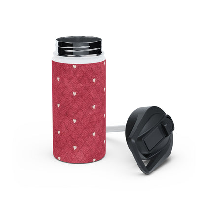 Heart Pattern Stainless Steel Water Bottle — Red Quilted Valentine Design