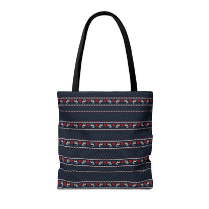 Holiday Reindeer Stripe Tote Bag — Festive Christmas Pattern Tote