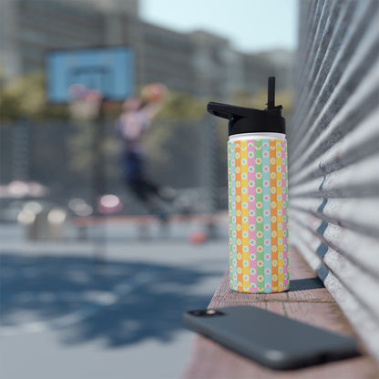Daisy Stripe Stainless Steel Water Bottle — Pastel Floral Insulated Bottle
